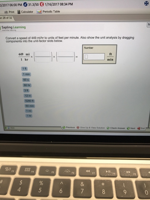 Solved Convert a speed of 449 mi/hr to units of feet per
