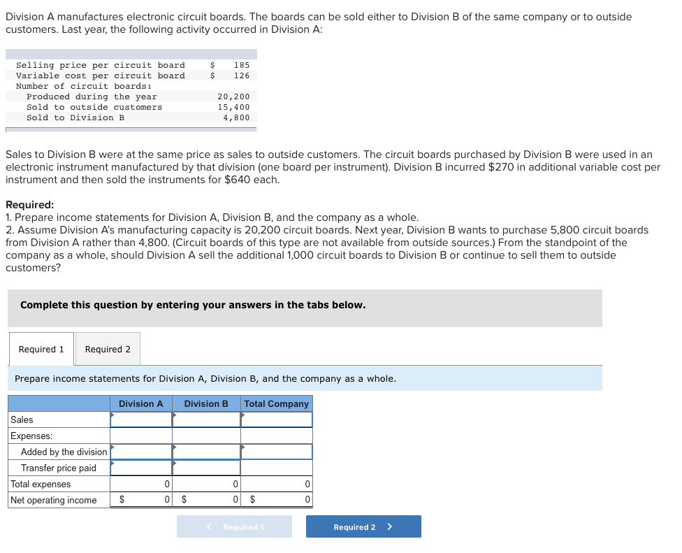 Solved Division A Manufactures Electronic Circuit Boards. | Chegg.com