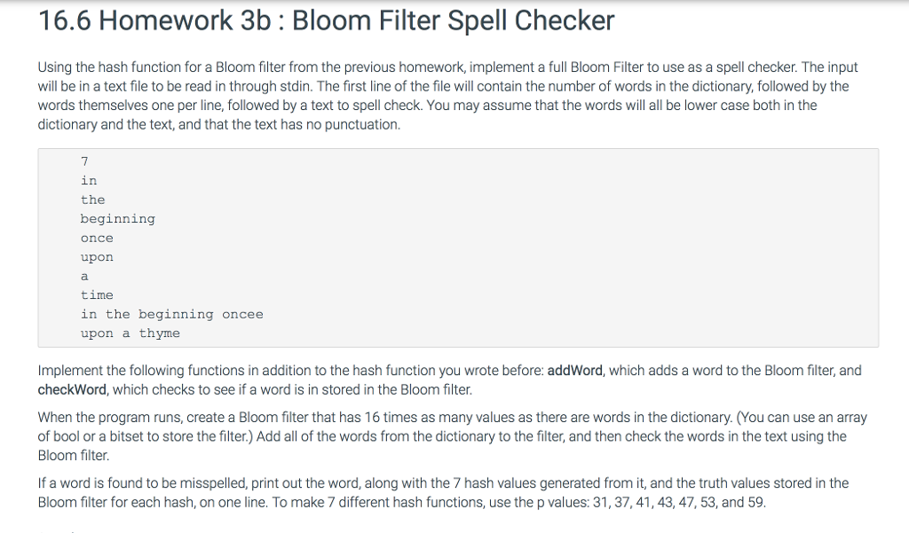 16 6 Homework 3b Bloom Filter Spell Checker Using Chegg