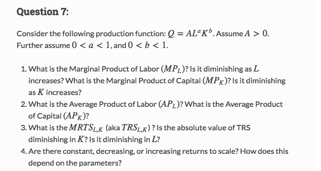 Solved Consider the following production function: Q = | Chegg.com