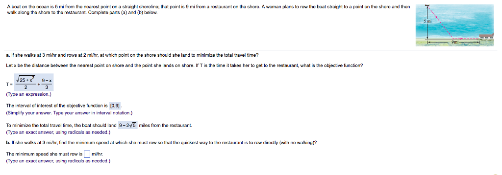 Solved A boat on the ocean is 5 mi from the nearest point on | Chegg.com