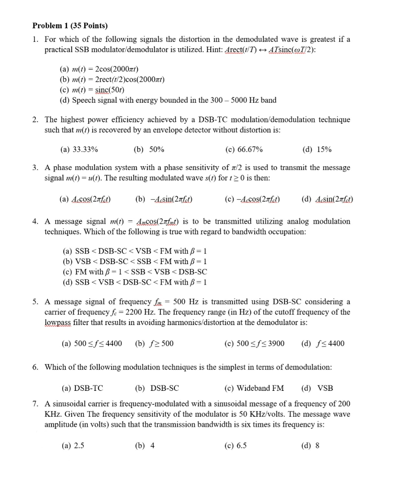 Solved Problem 1 (35 Points) 1. For which of the following | Chegg.com