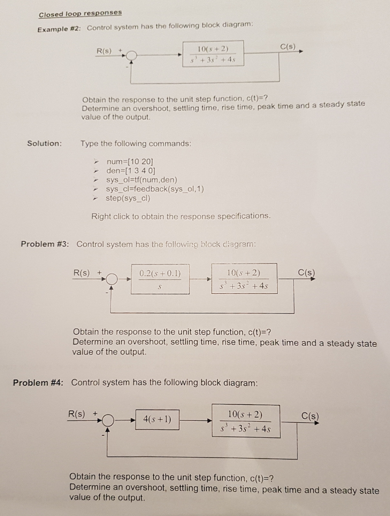 Solved Closed loop responses Example 2 Control system has