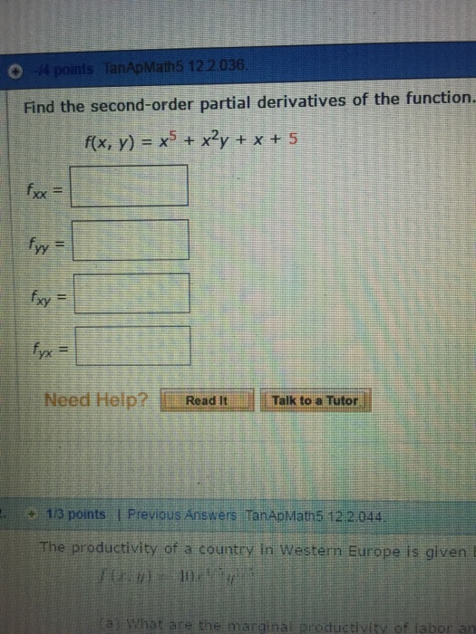 Solved Find The Second Order Partial Derivatives Of The