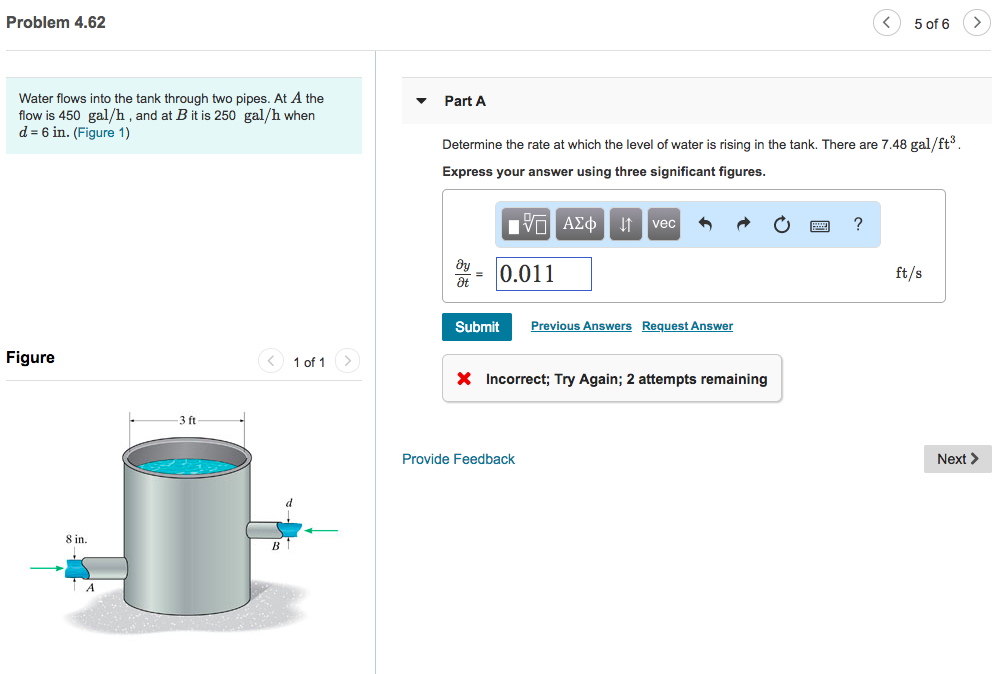 Solved Problem 4.62 5 of 6 Water flows into the tank through | Chegg.com