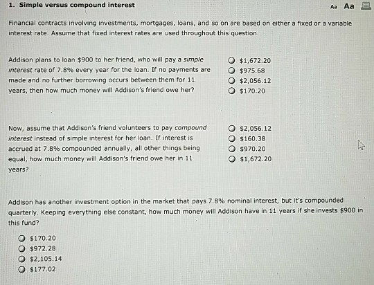 Solved 1 Simple Versus Compound Interest Aa Aa Financial