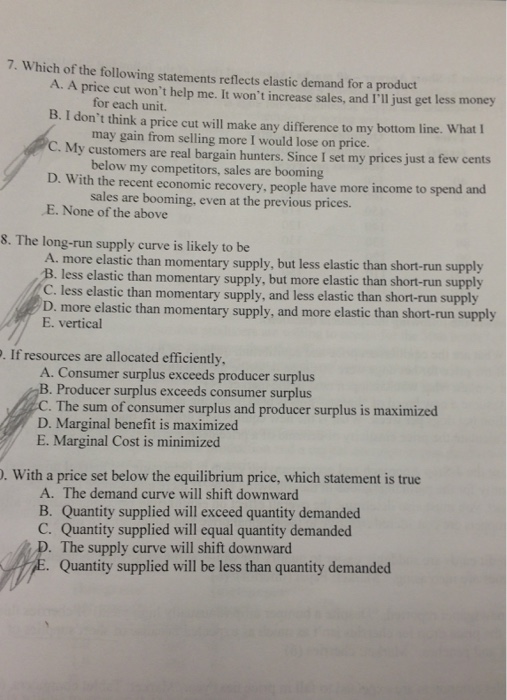 Solved Which of the following statements reflects elastic | Chegg.com