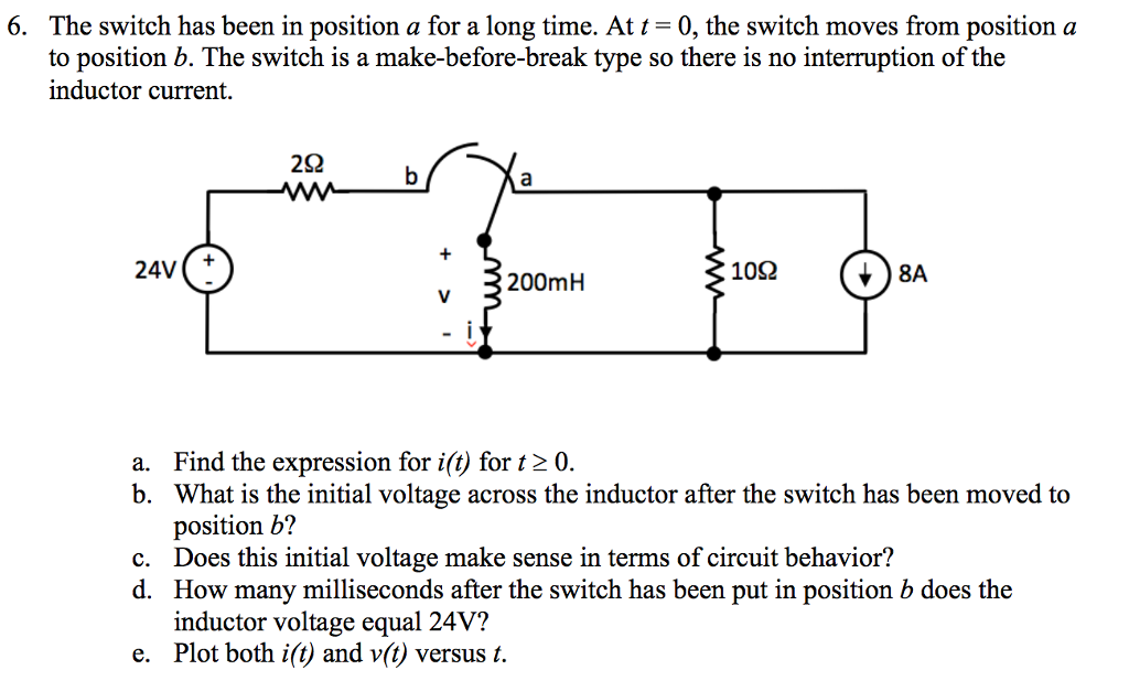 Solved The switch has been in position a for a long time. At | Chegg.com