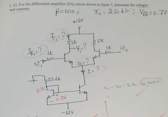 Solved 2. 0) For the differential amplifier (DA) circuit | Chegg.com