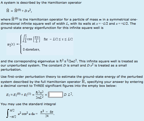 Solved A System Is Described By The Hamiltonian Operator