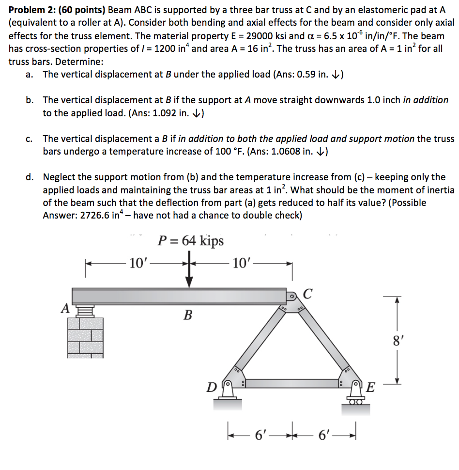 Solved Problem 2: (60 Points) Beam ABC Is Supported By A | Chegg.com