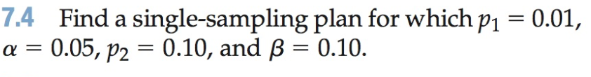 Solved 7.4 Find a single-sampling plan for which p1 0.01 a | Chegg.com
