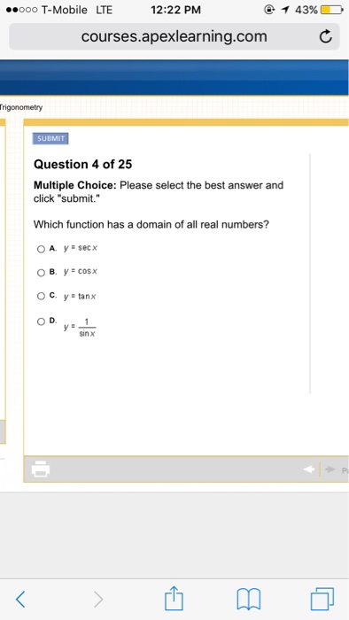 Solved which function has a domain of all real numbers a chegg