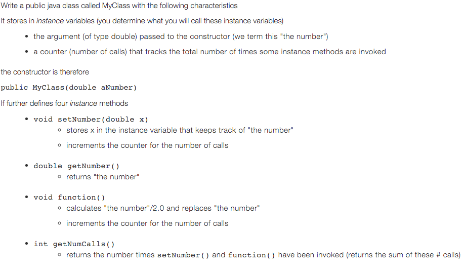 Solved Write A Public Java Class Called MyClass With The | Chegg.com