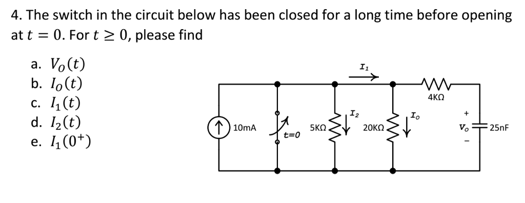 Solved The switch in the circuit below has been closed for a | Chegg.com