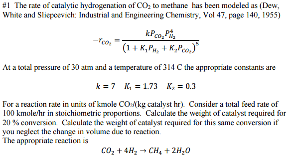 The rate of catalytic hydrogenation of CO2 to methane | Chegg.com
