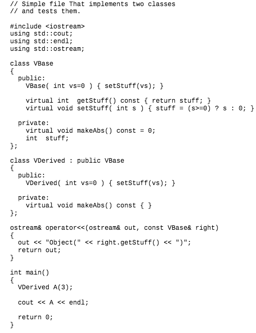 Solved The C++ classes VBase and VDerived that are shown on | Chegg.com