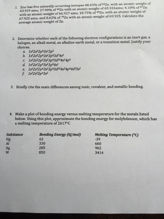 Solved Zinc has five naturally occurring isotopes 48.63
