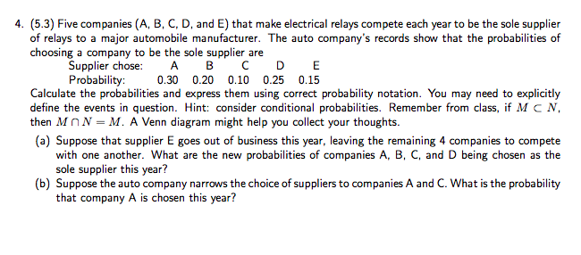 Solved 4. (5.3) Five Companies (A, B, C, D, And E) That Make | Chegg.com