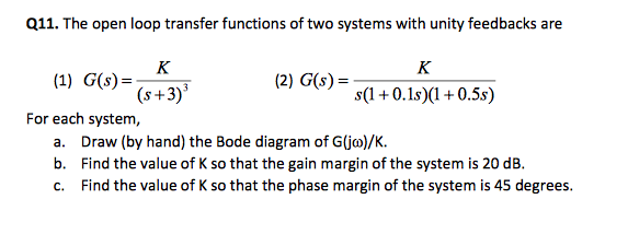 The open loop transfer functions of two systems with | Chegg.com