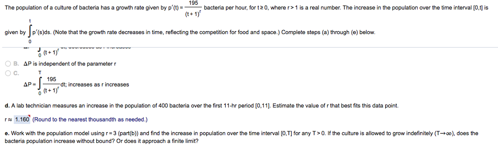 Solved 195 The population of a culture of bacteria has a | Chegg.com