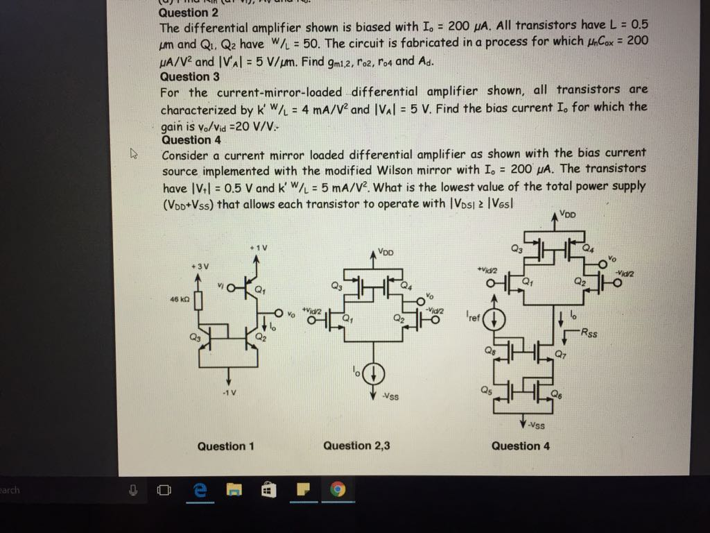 Solved The differential amplifier shown is biased with I_0 = | Chegg.com
