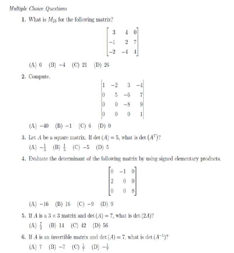Solved Multiple Choice Questions What is M_23 for the