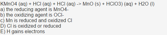 Solved Kmno4 (aq) + Hci (aq) + Hci (aq) >mno (s) + Hcio3) 