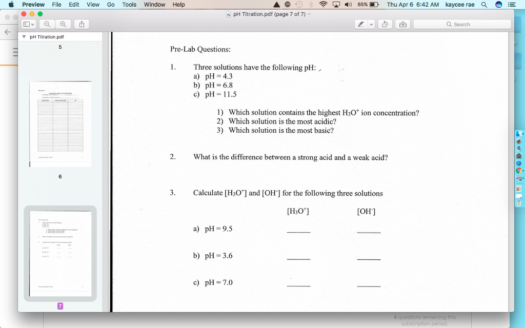 Solved Three Solutions Have The Following PH: A) PH = 4.3 | Chegg.com