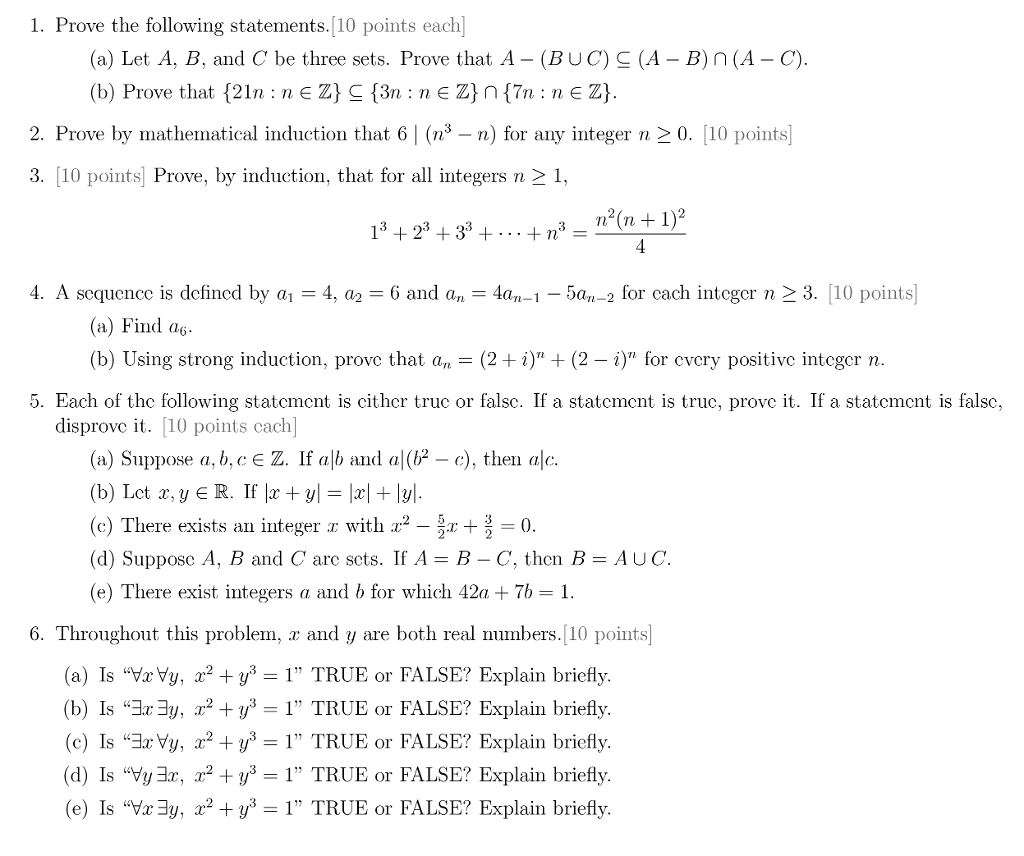 Solved 1. Prove The Following Statements. 10 Points Each (a) | Chegg.com