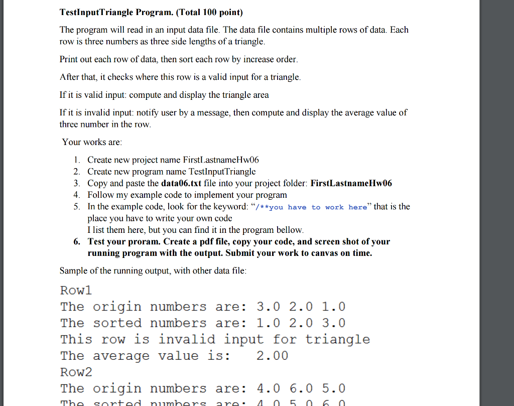Solved TestInputTriangle Program. (Total 100 point) The | Chegg.com