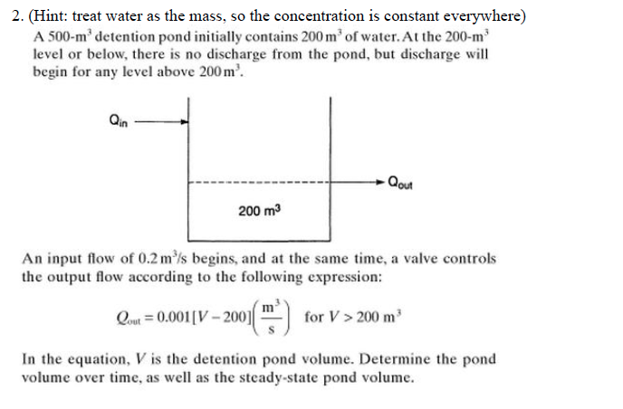 Solved A 500-m^3 detention pond initially contains 200 m^3 | Chegg.com