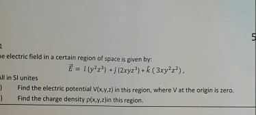 Solved e electric field in a certain region of space is | Chegg.com