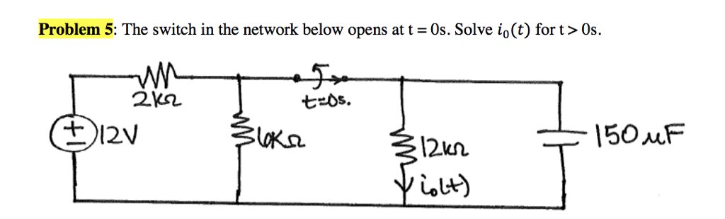 Solved Problem 5: The switch in the network below opens at t | Chegg.com