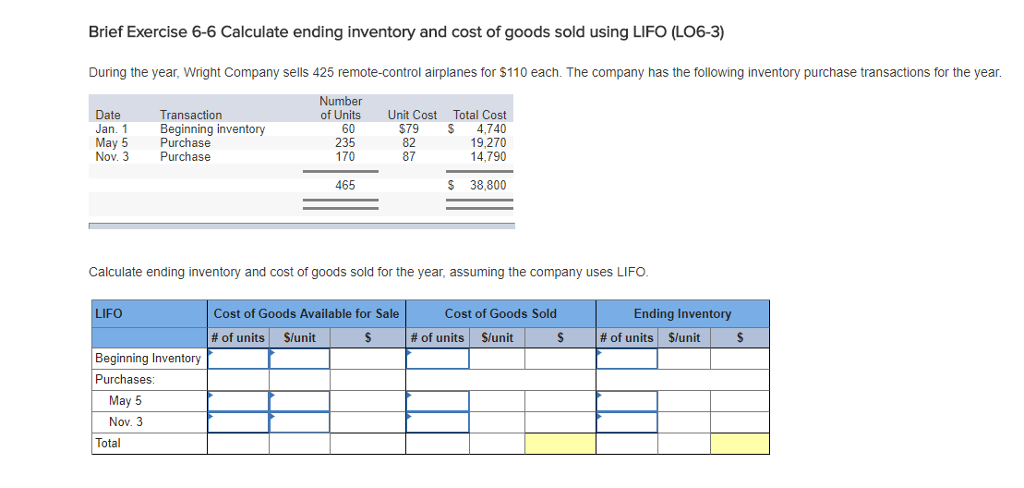 Solved Brief Exercise 6-6 Calculate Ending Inventory And | Chegg.com