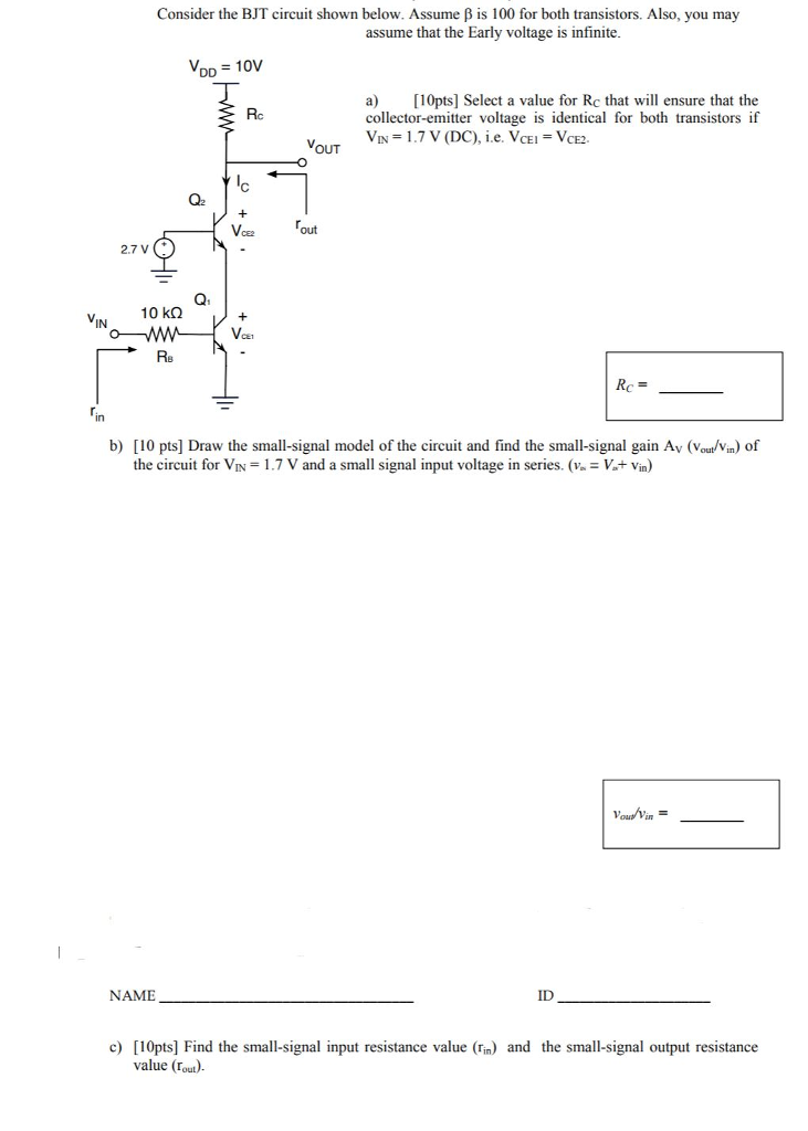 Solved Consider the BJT circuit shown below. Assume β is 100 | Chegg.com