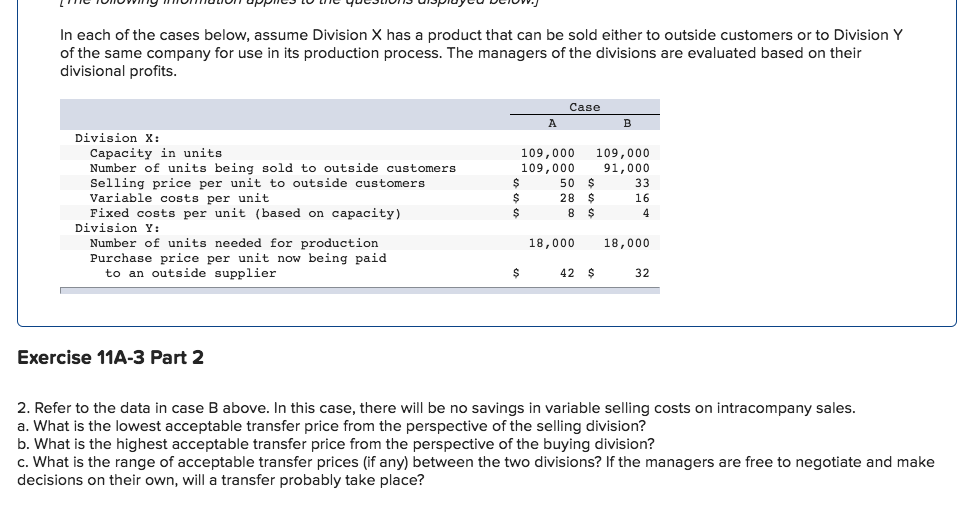 Solved In each of the cases below, assume Division X has a | Chegg.com