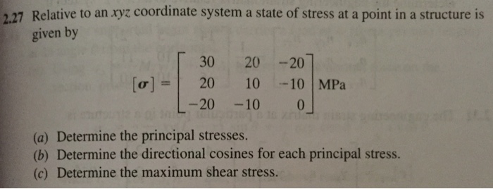 Solved Relative to an xyz coordinate system a state of | Chegg.com