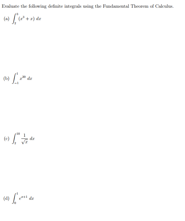 Solved Evaluate The Following Definite Integrals Using The | Chegg.com