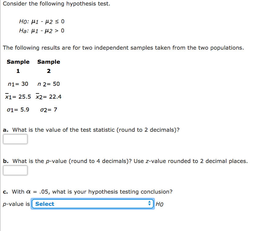 Solved Consider The Following Hypothesis Test. Ha: μ1-μ2 > 0 | Chegg.com