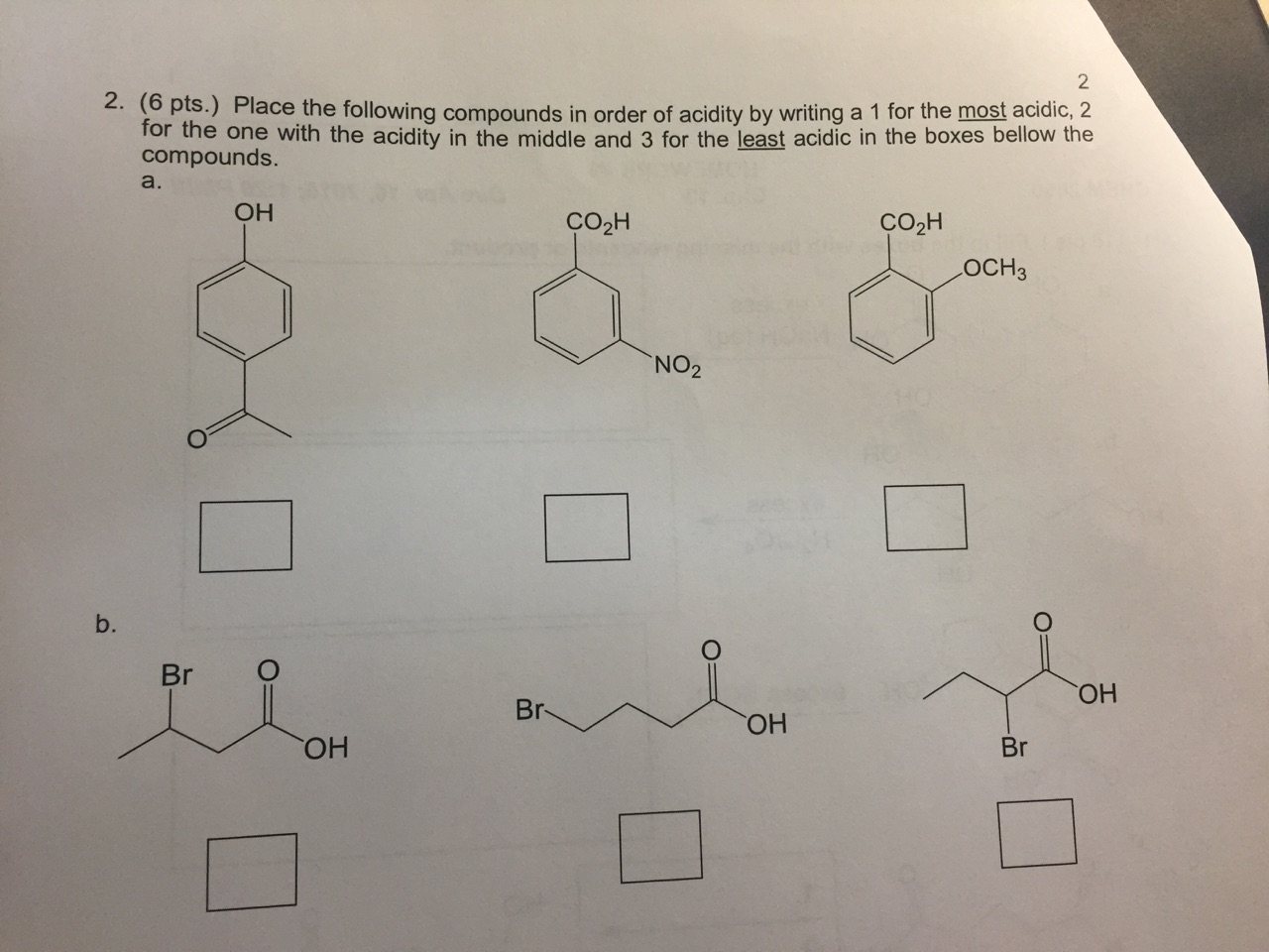 Solved Place the following compounds in order of acidity by