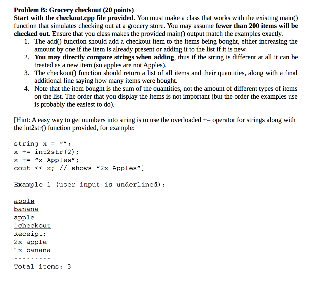 Solved Problem B Grocery Checkout 20 Points Start With The Chegg