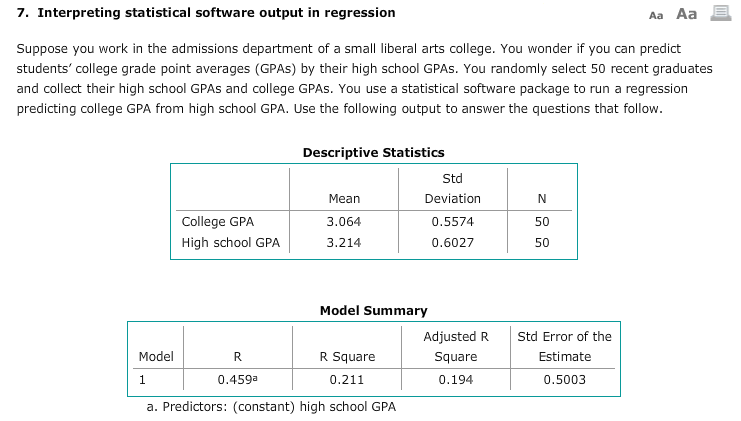 Solved 7. Interpreting statistical software output in | Chegg.com