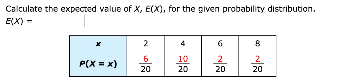 Solved Calculate The Expected Value Of X, E(X), For The | Chegg.com