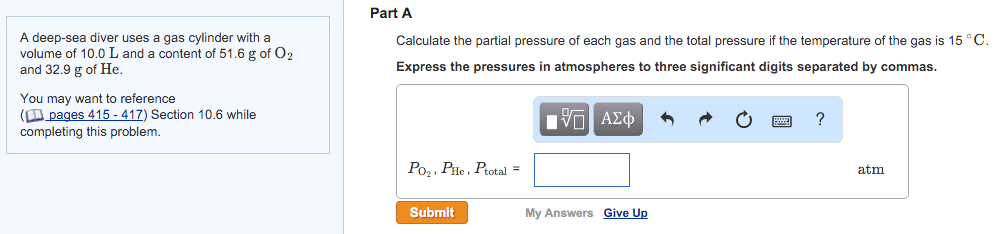 Solved Calculate the partial pressure of each gas and the | Chegg.com