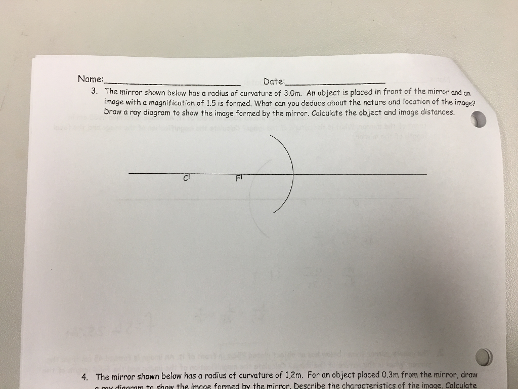 Solved The mirror shown below has a radius of curvature of