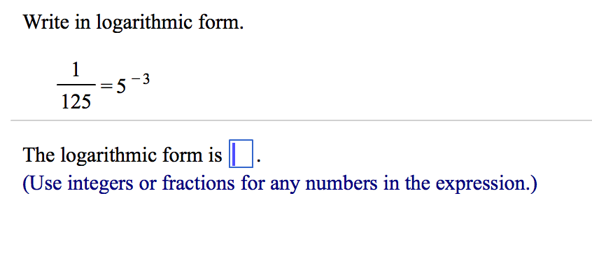 write 5 3 125 in logarithmic form