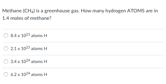 Solved Methane CH 4 is a greenhouse gas. How many hydrogen