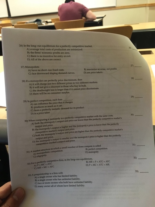 Solved 26) in the long-run equilibrium for a perfectly | Chegg.com