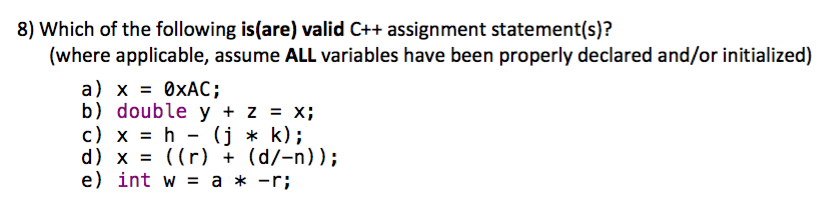 valid c assignment statements